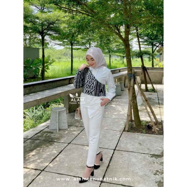 Kirana White Shirt - White on Black Bamboo - Image 5