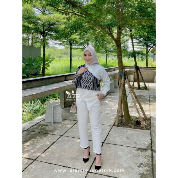 Kirana White Shirt - White on Black Bamboo - Image 4